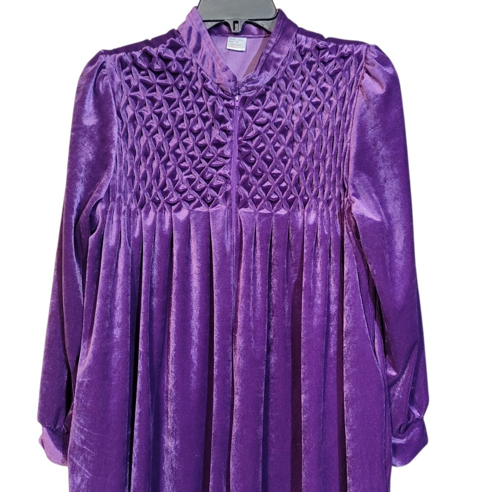 VTG CW Classics Velour Velvet Textured Purple‎ Long Robe Half Zip Sz Sm Muu Muu